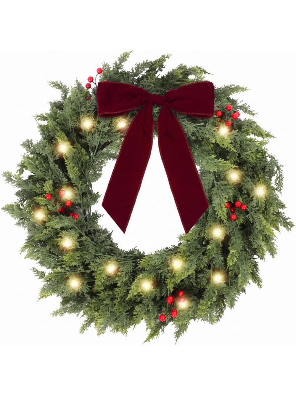 30 Inch Lighted Real Touch Cedar Christmas Wreath for Front Door
